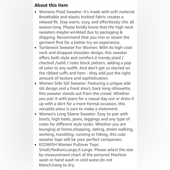 EVOWISH NWT Women's Pullover Turtleneck Sweater-Tan & White-Size Large - Picture 6 of 8